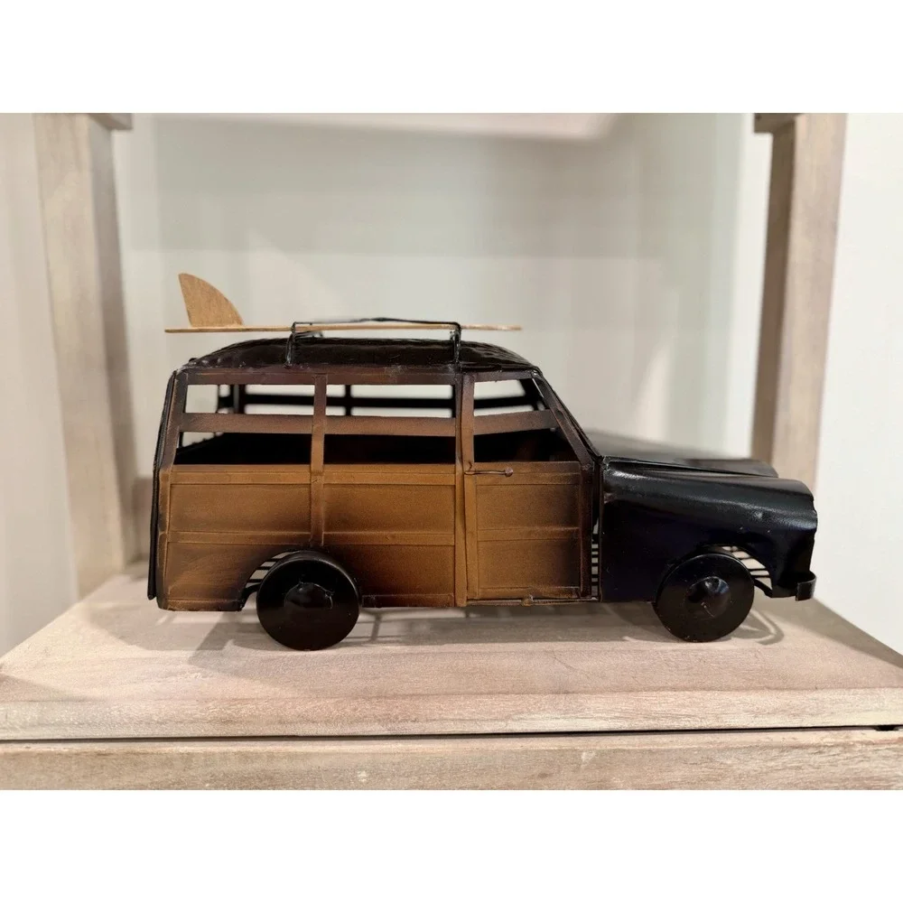 Epic Woody Cork Cage Vintage Beach Cruiser Car Wine Holder Brown Metal Surfboard